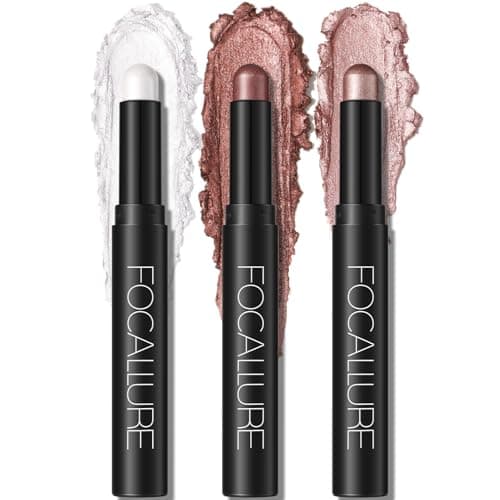 FOCALLURE 3 Pcs Cream Eyeshadow Stick,Shimmer Eyeshadow Pencil Crayon,High Pigmented Crease-proof Eye Shadow Brightener Sets,Long Lasting Eye Shadow Highlighter Stick Make up (Rose Gold Frost)