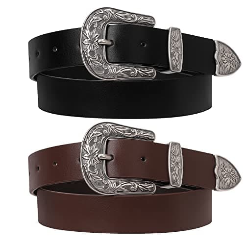 SUOSDEY 2Pack Women's Leather Belts for Jeans Dresses Belt with Vintage Metal Buckle Belt for Women - Image 1