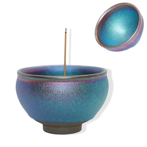 Pddyier Ceramic Incense Burner Holder for Sticks, Handmade Incense Cone Holder for Coil, Sage Cones, Ash Catcher, Smudge Bowl for Yoga Meditation Room Décor - Image 1