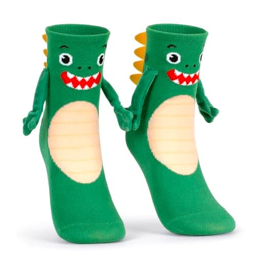 Bibalabili Dinosaur Crazy Holding Hands Socks for Kids 3-12 Funny 3D Arms and Back Spikes Silly Crazy Wacky Animal Crew Socks for Boys Girls Stocking Stuffers - Image 1