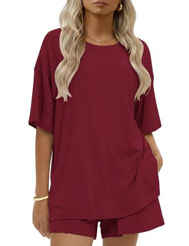 Ekouaer Womens Cotton 2 Pieces Short Sets Summer Short Sleeve Outfits Casual Matching Lounge Set with Pockets - Image 1