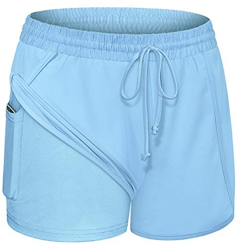 BLEVONH Yoga Shorts for Women,Double Layer Activewear Shorts Inner Tights Ladies Waist Tie Basketball Training Short Womens Plus-Sized Outdoor Performance Clothes Blue 2XL - Image 1