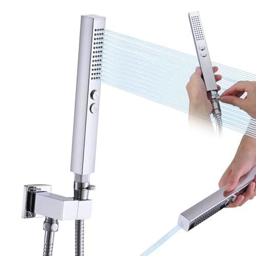 All-Metal High Pressure Square Handheld Shower Head with Jet Spray and Rainfall Modes, Volume Control Regulator, ON/OFF Switch, Hose and Wall Mounted Adjustable Bracket, Chrome - Image 1