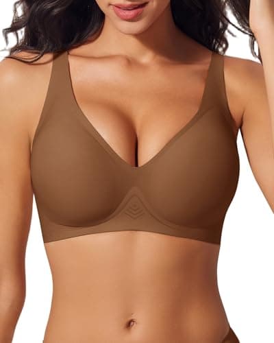 LIIJOO Push Up Bras for Women Wireless Deep V Sports Bra Seamless Comfort Bralette No Underwire Supportive Sexy Lift Everyday Workout Bra(Brown,XL Size) - Image 1