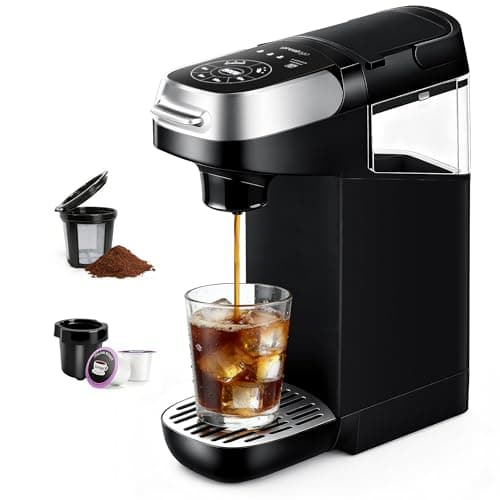 Greatogo Small Single Serve Coffee Maker for K Cup and Ground Coffee, Fast Brew One Cup Coffee, 6 to 12 oz. Brew Sizes, Machine with Descaling Reminder and Water Window, Black - Image 1