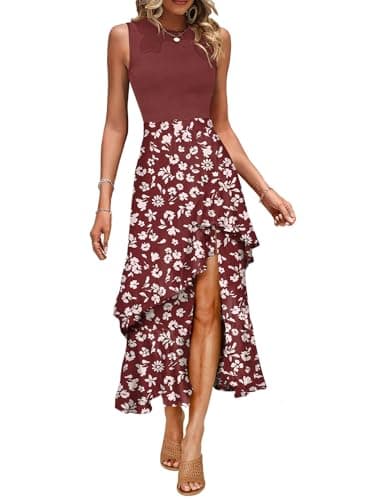 Dokotoo Summer Dresses for Women 2026 Elegant Classy Spring Floral Boho Cocktail Wedding Guest Dresses Womens Midi Dress Vacation Beach Outfits Formal Women's Dress Red - Image 1