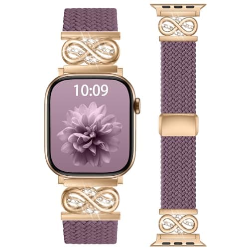 Magnetic Braided Infinity Loops Band Compatible with Apple Watch Series 11 10 9 8 7 6 5 4 3 2 1 SE Ultra, Soft Breathable Stretchy Nylon Elastic Replacement Strap for iWatch Bands 40mm 38mm 41mm 42mm