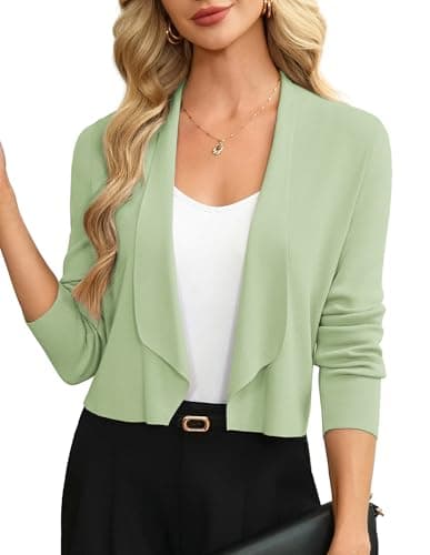 GRACE KARIN Women Green Sweater Blazer Summer Lightweight Cardigan Bolero Shrug Business Casual Outfits for Women XL - Image 1