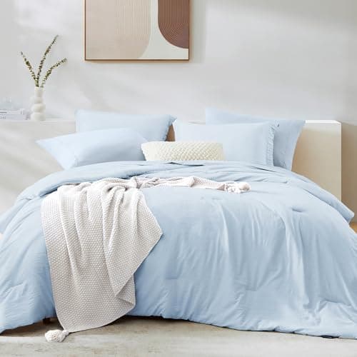 WRENSONGE Twin Comforter Set- 5 Pieces Ice Blue Twin Bed in a Bag, All Season Twin XL Bedding Sets with 1 Fitted Sheet, 1 Flat Sheet, 1 Pillow Sham and 1 Pillowcase - Image 1