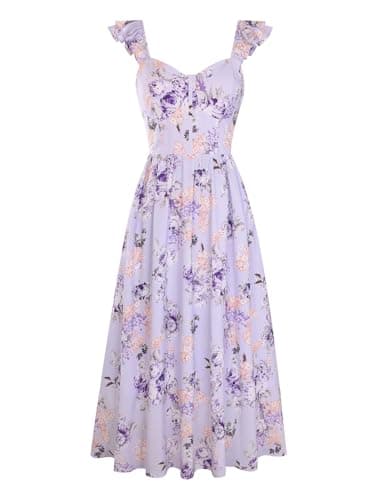 Women Maxi Floral Corset Dress,Milkmaid Sundress,Spring Dresses for Women 2026 Large Purple Flower Clusters M - Image 1