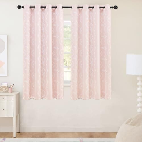 Blackout Cafe Curtains 45 Inch Length Boho Curtains Pink Farmhouse Curtain for Small Window - Image 1