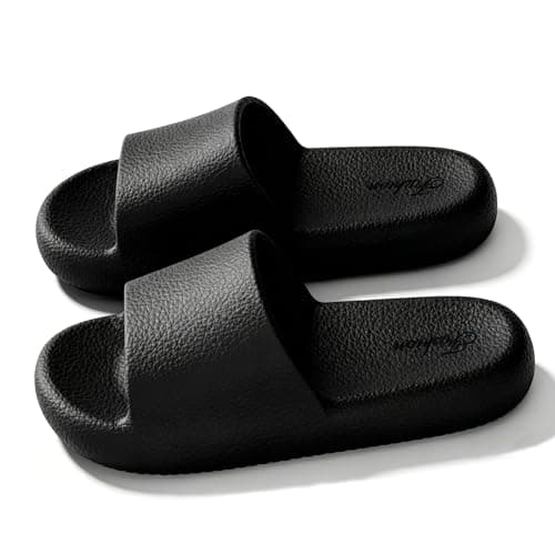HUILONGJIA Cushioned Slides House Slippers for Men, Summer Pillow Sandals Non-Slip Pool Bath Shower Shoes Coud Soft for Indoor Outdoor, Black Mens Size 8-9 - Image 1