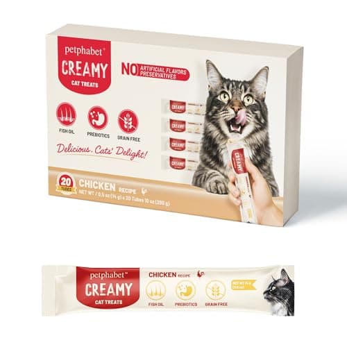 PETPHABET Lickable Cat Treats Squeeze, Creamy Puree Squeezable Wet Kitten Treats, Chicken Recipe 20 Tubes, Paste Snacks for Skin & Coat Health, Digestive Care, High Protein, Grain Free - Image 1