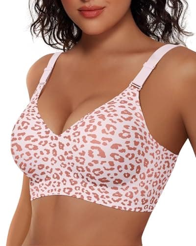 Vertvie Womens Wireless Jelly Bras No Underwire Push Up Seamless Bra Supportive Full Coverage Bralette Regular and Plus Size(Leopard Pink,Medium) - Image 1