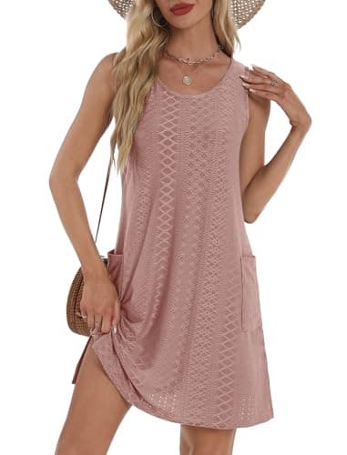 BKRIVE Summer Dresses for Women 2026 Trendy Casual Loose Sleeveless Dress Sundresses with Pockets Swimsuit Coverup Dusty Pink XL - Image 1