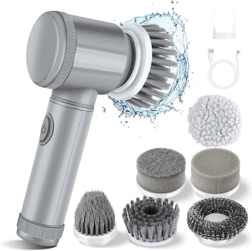 HFLYJPYW Electric Spin Scrubber - Shower Scrubber,Bathroom Scrubber Electric,for Cleaning Tub, Floor, Tile, Window, Sink, Kitchen Cleaning with 6 Electric Cleaning Brush Head (8) - Image 1