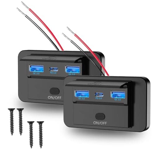 WNNBTOVN 12V USB Outlet Car Fast Charger, 72W Panel Wall Mount with Switch,Dual QC3.0 & PD3.0 Multi Ports Car USB Socket,for RV Marine Boat ATV Motorcycl Truck