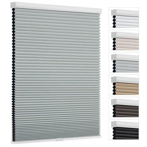 Changshade Cellular Shades Cordless Blackout Blinds for Bedroom Indoor Windows Room Darkening, Thermal Insulated 1.5 Inch Honeycomb Blinds Heat Light Blocking Black Out Retractable, 33" Wx72 H, Grey - Image 1