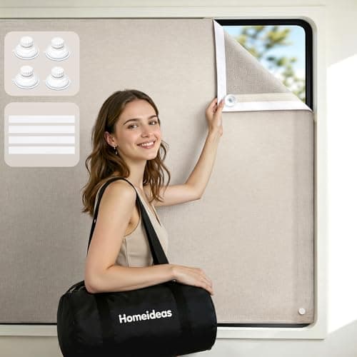 HOMEIDEAS 100% Blackout Travel Curtains,Beige Portable No-Drill Blinds with Stickers & Suction Cups, Blackout Window Cover Light Blocking Shades for RV, Baby Nursery, Dorm, 50" W × 78" L - Image 1