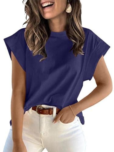 ZDC Women's Cap Sleeve T Shirts 2025 Basic Summer Tank Tops Crew Neck Loose Fit Solid Tee Navy Blue - Image 1