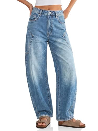 Flowyair Womens Baggy Barrel Jeans Raw High Waisted Wide Leg Denim Pants - Image 1