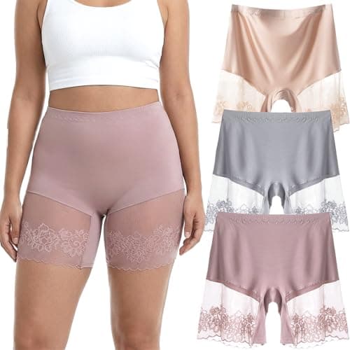 QiuDumo Womens Thigh Chafing Prevention Tagless Panel Chafe Guard Shorts Elegant Lace Panel Stretch Sundress Maxi Midi 3-piece Set Apricot Grey Pink - Image 1