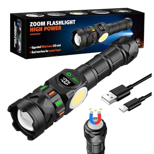 Rechargeable Flashlights High Lumens 5000 Long Distance, Super Bright LED Flash Lights with COB Sidelight USB C LCD Display, Dual Light Source & Buttons with Red Light, for Camping Hiking Emergency - Image 1