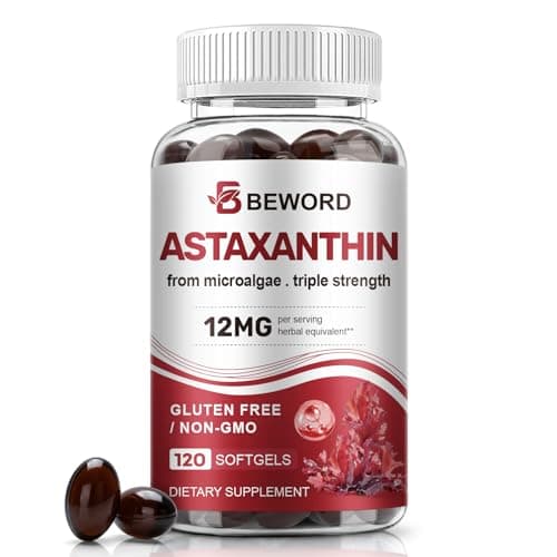 BEWORD Astaxanthin 12mg with MCT Oil, 120 Softgels 4-Month Supply | Premium Antioxidant Supplements | Natural Microalgae, Triple Strength | Supports Skin & Eye Health | Non-GMO, Gluten & Soy-Free - Image 1