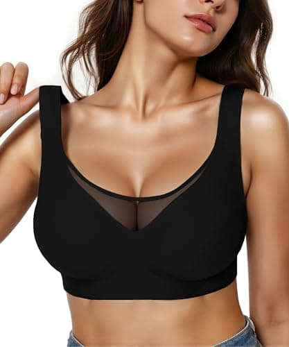Brabalas Wireless Bras for Women (34C-42DD), Extremely Comfortable Seamless Bra Mesh Bralettes Adjustable Straps Everyday Bra 36D Black - Image 1