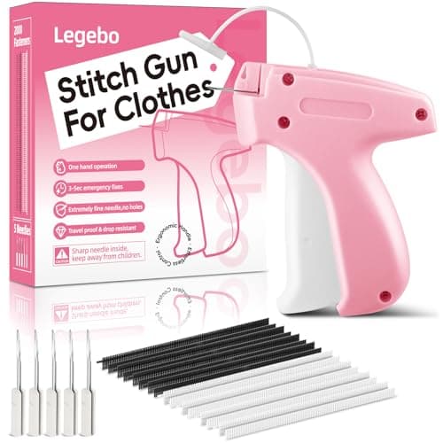 Legebo Stitch Gun for Clothes, Handheld Stitch Gun Quick Clothing Fixer, Portable Tagging Gun for Home & Retail Use, Includes 6 Needles,1000 Black & 1000 White Fasteners (Pink,1pcs+2000tag)