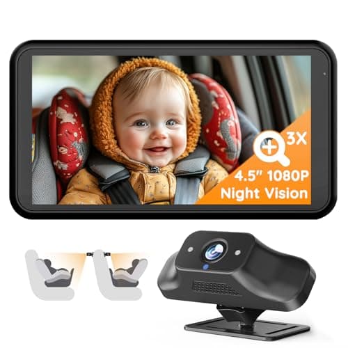 Babyvue BC1 Baby Car Camera, 4.5" 1080P HD Screen & 3X Zoom, AUTO IR Night Vision Car Baby Monitor with Adjustable Brightness, 2-Min Easy Install Car Seat Camera for Babies & Pets to Drive Safely - Image 1