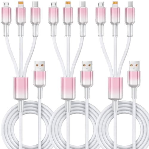 Multi Charging Cable, 3 in 1 Chargers for Multiple Devices, 48 Braid Universal Charger Cord with USB-C/IP/Micro, Multi Charger Cable for iPhone17-11/ Android / Pad (3Pack 4FT),Travel/Car/Cruise/Beach