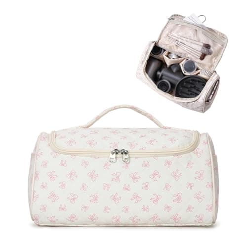 AMZMA Quilted Hair Tool Bag for Travel Storage, Large Organizer Case for Hair Dryer with Hanging Hook & Handle,Organizer with 4 Thickened Compartments, Lightweight