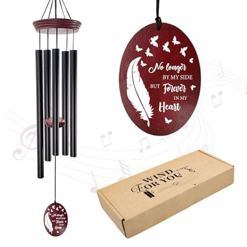 Howarmer Memorial Wind Chimes for Loss of Loved One, 33.5" Sympathy Wind Chimes with Feather & Butterfly Remembrance Sail, Deep Tone Bereavement Gift for Loss of Mom Dad, Outdoor Garden Decor