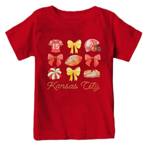 Football Shirts for Girls Boys Game Day Shirt Softball Season Kids Tee Print Short Sleeve Top Red B - Image 1