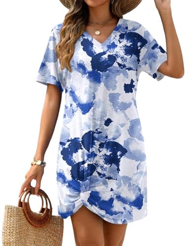 AI'MAGE Swimsuit Cover Ups for Women Short Sleeve Bathing Suit Coverup Casual Bikini Swimwear Beach Cover Up Dress S-XXL(Ink Wash Blue Print Green, Small) - Image 1