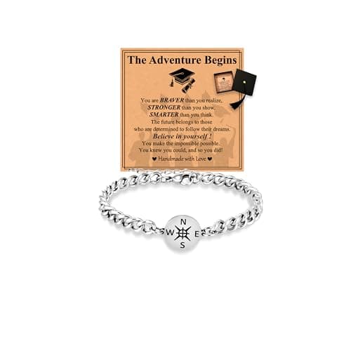 Esrial Graduation Gifts - Compass Cuban Link Chain Stainless Steel Bracelet for Men - Image 1