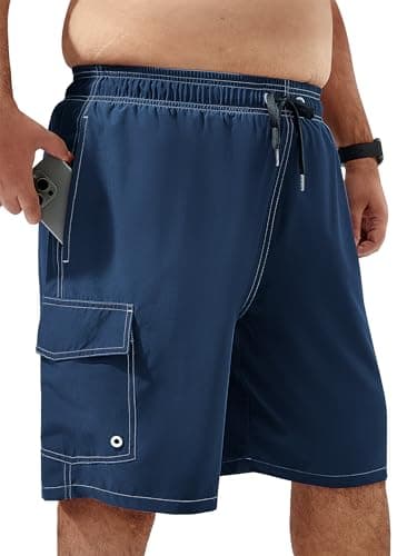 Arcweg Mens Big and Tall Swim Trunks 9" Quick Dry Swim Shorts with Compression Brief Liner Cargo Pocket Bathing Suits Borard Shorts for Men Pluse Size XL-6XL Navy Blue - Image 1