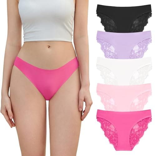 DEANGELMON Sexy Lace Underwear For Women Seamless No Show Hipster Panties Cheeky Bikini Panty Pack(5P1,S) - Image 1