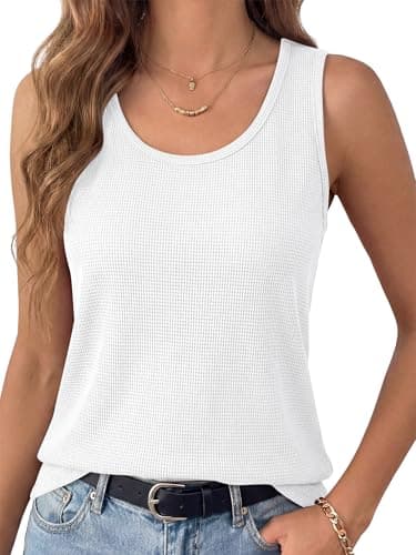 ANRABESS Tank Tops for Women Waffle Knit Scoop Neck Flowy Casual Sleeveless Shirts 2026 Summer Clothes White Medium - Image 1