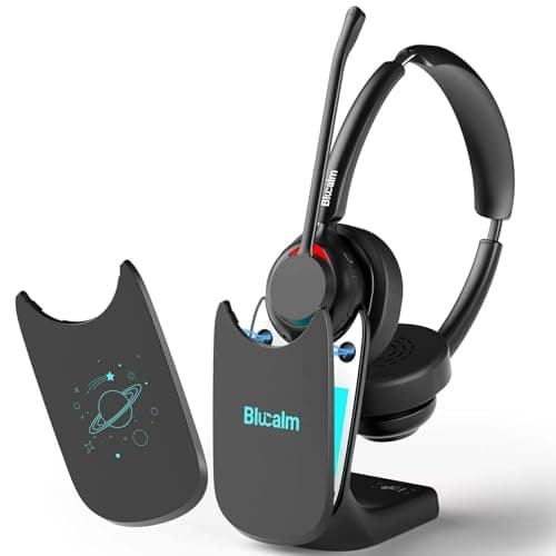 Blucalm Wireless Headset with Mic for Work, Noise Cancelling Wireless Headphones for Work from Home,Office,WFH, Teams, Zoom,Computer. Headset with Charge Stand & 2.4 G USB Dongle. - Image 1