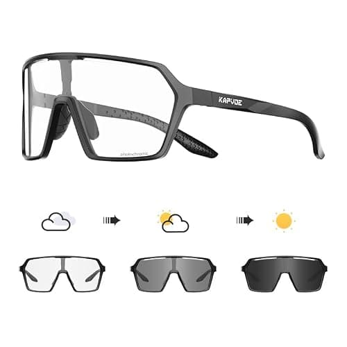 KAPVOE Photochromic Cycling Glasses Men Mountain Bike Glasses Women Clear MTB Sports Sunglasses TR90 Biking Goggles Transition Bicycle UV Protection Triathlon Running Black