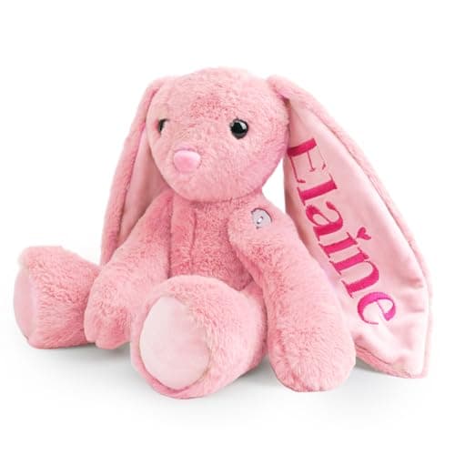 MYPHNEX Personalized Bunny Stuffed Animal, Custom Bunny Plush with Embroidered Name, Toys for 1 2 3 Year Old Baby Girls Boys, Customized Christmas Birthday Gifts for Infant Toddler Newborn (Bunny)