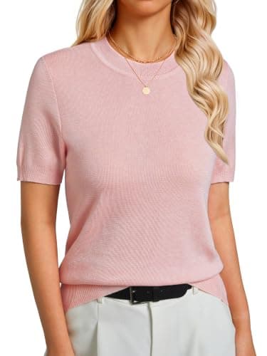 GKBK Womens Sweaters Lightweight Short Sleeve Wool Blend Knit Summer Tops Soft Pullover Business Casual Outfits for Women 2026 Fashion Trendy Pink XL - Image 1