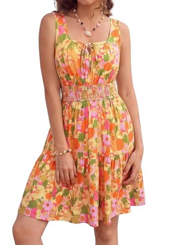 Summer Dresses for Women 2026, Sleeveless Casual Floral Mini Sundress with Pockets, Flowy A-Line Tank Beach Dress with Pocket - Image 1