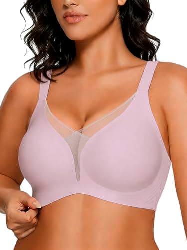 COCOMARTS Jelly Bras for Women No Underwire Push Up Deep V Mesh Comfort T Shirt Bralette Wireless Seamless Everyday Bra Pink XX-Large - Image 1