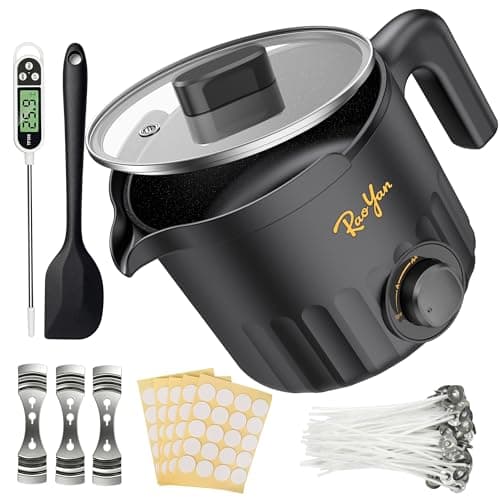 RAOYAN 1.5L Candle Wax Melter with Pour Spout, Wax Melting Pot for Candle Making, Complete Kit for Beginners and Adults with Thermometer, Wicks, Stickers, Centering Device and Stirring Spoon - Black - Image 1
