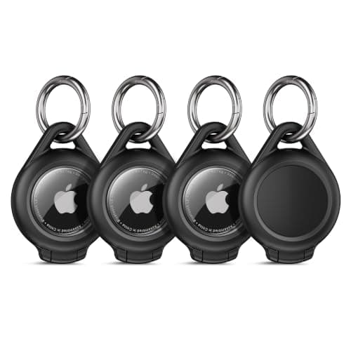 typecase AirTag Holder 4 Pack, Waterproof AirTag Keychain Case Compatible with Apple AirTag, Durable Protective Cover with Key Ring for Keys, Luggage, Backpack, Pet Collar and Bags, Black - Image 1