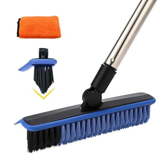 2 in 1 Floor Scrub Brush Grout Brush with 57.8" Long Handle,120°Rotatable Shower Tile Grout Scrubber,V-Shaped Corner Brush for Hard to Reach Areas (Blue) - Image 1