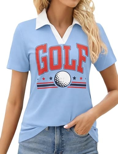 SUPEYA Golf Shirts for Woman Polo Shirt Golfing Short Sleeve Collared Shirt Summer V Neck Tshirt Light Blue - Image 1